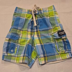 Abercrombie & Fitch Plaid Swim Trunks Board Shorts Blue Yellow Green S